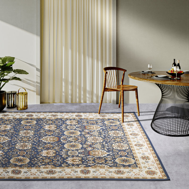 Kollektion 1767 Machine Woven Blue cream Rug, Rectangular 160 x 235cm