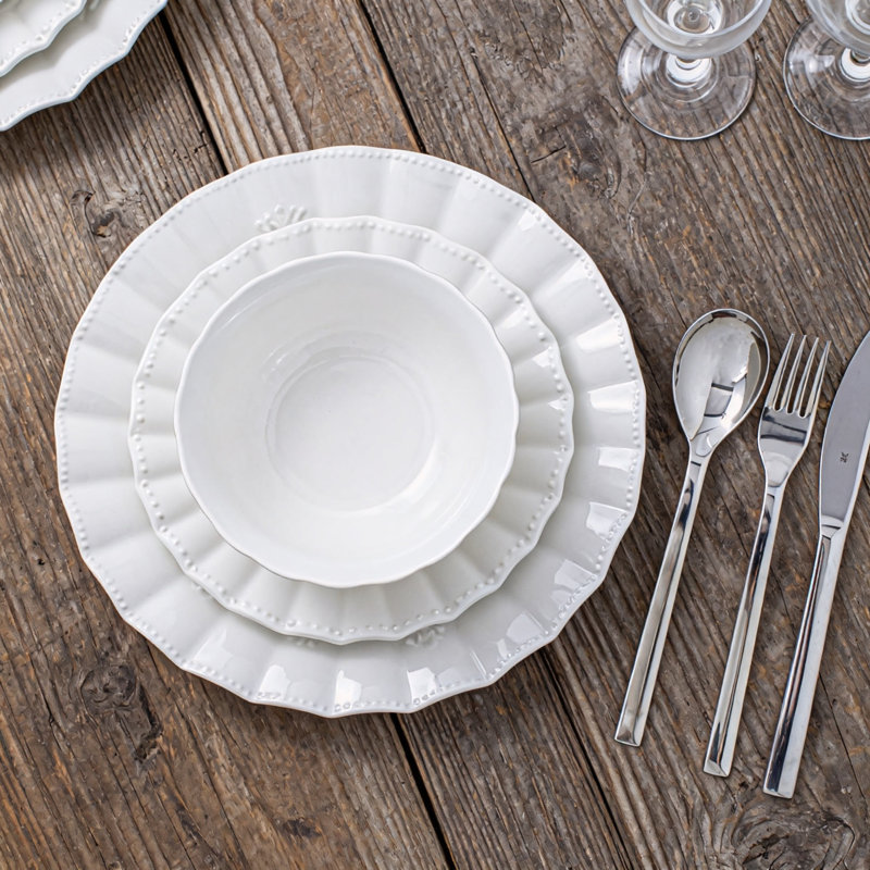 Assiettes en céramique 10,5 pouces, allant au micro-ondes et au lave-vaisselle, ensemble de 6, (blanc)