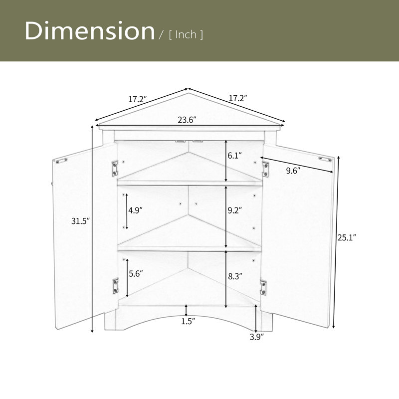 Armoire de rangement triangulaire pour salle de bain avec tablettes réglables, Noir