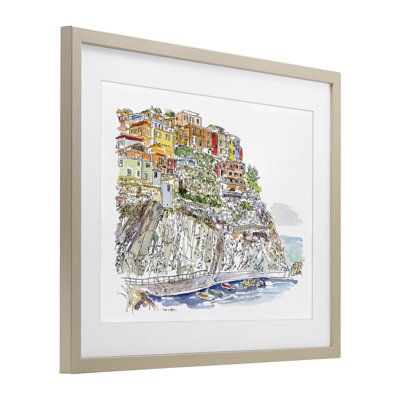 Wanderlust Seaside Motif Framed Print Under Glass, design by Tim Coffey