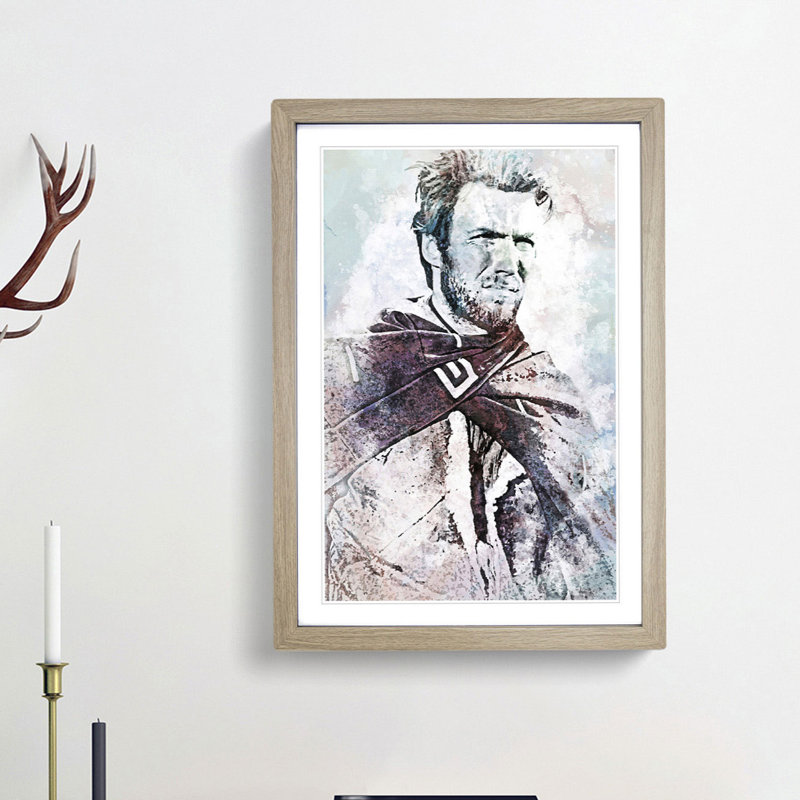 Clint Eastwood in Abstract - Picture Frame Painting Print on MDF, 36cm H x 27cm W x 2cm D, Oak Framed