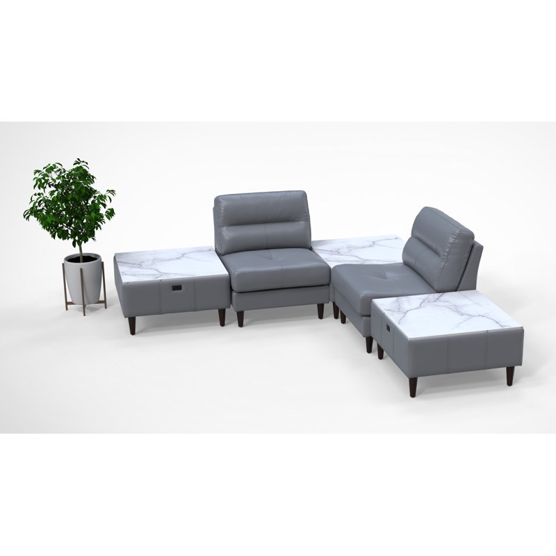 Ensemble de chaises de salle d'attente pour 2 personnes avec tables de chargement 2 pièces 100% cuir véritable 5 pièces