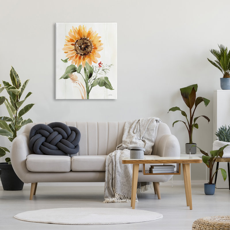 «Country Sunflower Botanicals» par Katrina Pete - peinture sur toile tendue, H 40 po x l 30 po x P 1,5 po