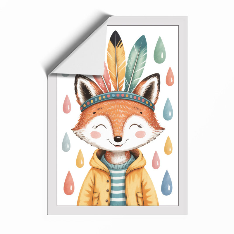 Crowned Fox Boho - Framed Print, Unframed, A3 - 42.0 x 29.7 cm