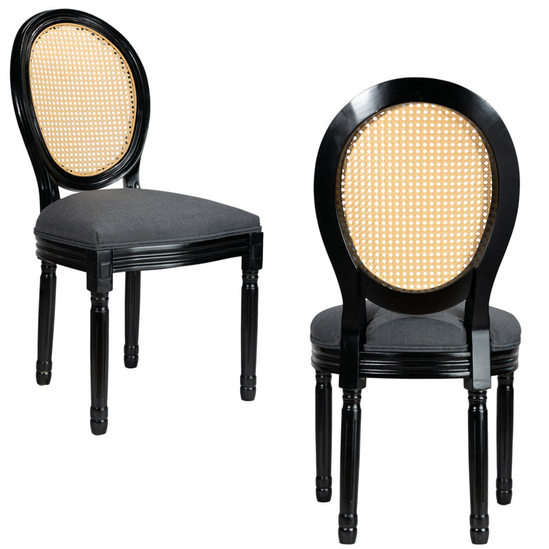 Amando 18.9'' H Upholstered Side Chair (PE Rattan), Gloss Black, Dark Gray