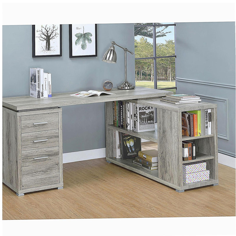 Bureau en forme de L à 3 tiroirs Tona Grey Driftwood, Gris