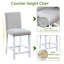 Ensemble table et chaises de salle à manger blanches, hauteur du comptoir, forme carrée avec broderie de cristal. Structure en bois massif. Quatre chaises blanches rembourrées.