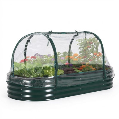 6x3x1 Ft Oval Galvanized Steel Raised Garden Bed Kit with Removable PVC Cover, Mesh Netting & Open Base