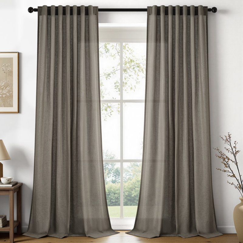Dennan Light-Filtering Curtain with Back Tab Hooks, 52" W x 84" L, DarkFlax