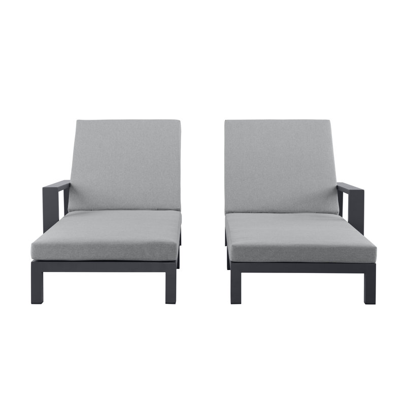 Hoyt Outdoor Metal Double Chaise Lounge, Flint Gray Cushion/Slate Black Frame