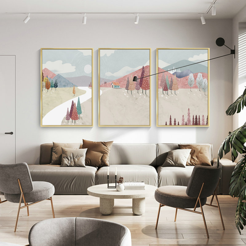 Mountain - ensemble de 3 reproductions sur toile flottantes, H 23,62 po x l 15,75 po x P 1,65 po, Or