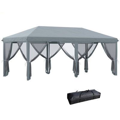 Tente à auvent avec filet Outsunny de 10 pi x 20 pi, abri de soleil instantané robuste, grandes tentes pour les fêtes avec sac de transport pour l'extérieur, le jardin, le patio et le gris