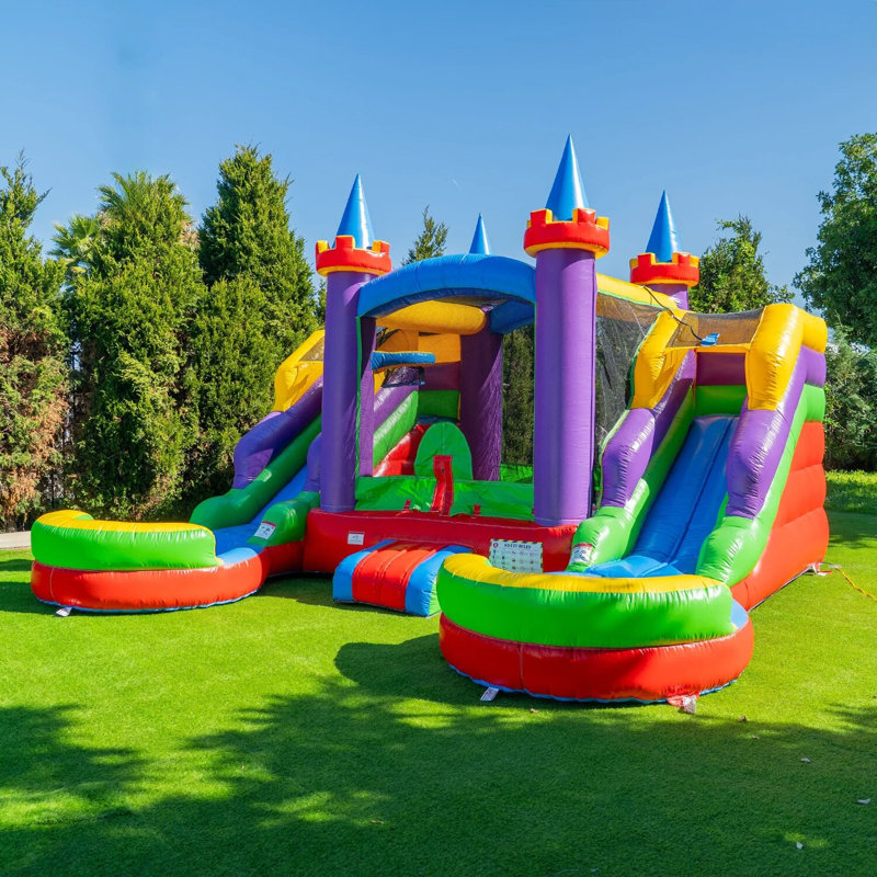 Château gonflable arc-en-ciel avec glissade et piscine double 16 'x 15' x 12 'Pop JUMP