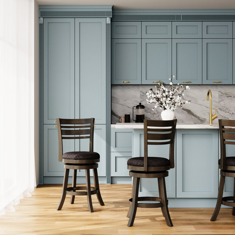 Tabouret de bar pivotant de 61 cm (24 po) en tissu anthracite avec revêtement extérieur gris vieilli - Élégant avec dossier à lattes gris et siège confortable