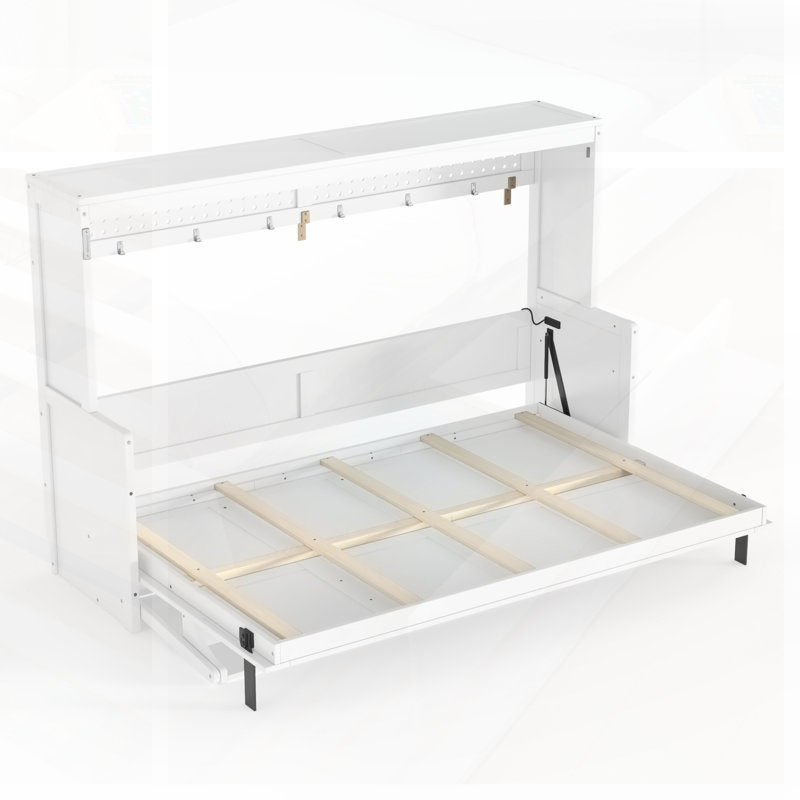 Lit escamotable double avec bureau, charge USB et lumières à DEL pour une efficacité accrue, Blanc