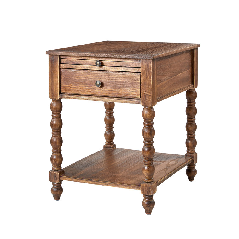 Eric 60.96cm W Traditional Soild Bedside Table with Extendable Tray, Walnut