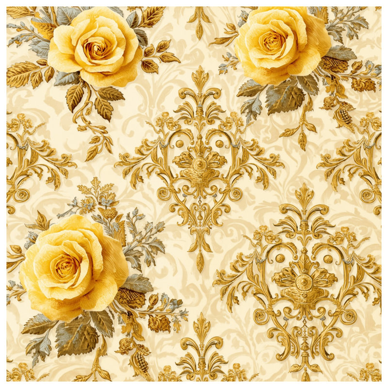 Housses de couette damassées Yellow Roses, Grand lit