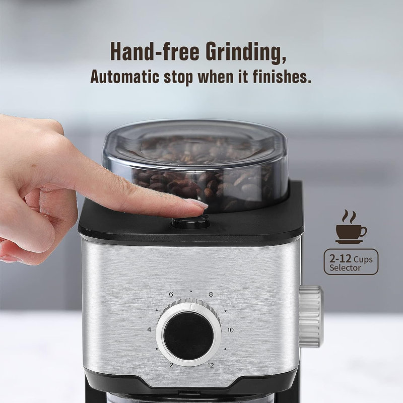 Flat Burr Coffee Grinder Electric, Coffee Bean Grinder With 14 Grinding Settings,up To 12 Cups