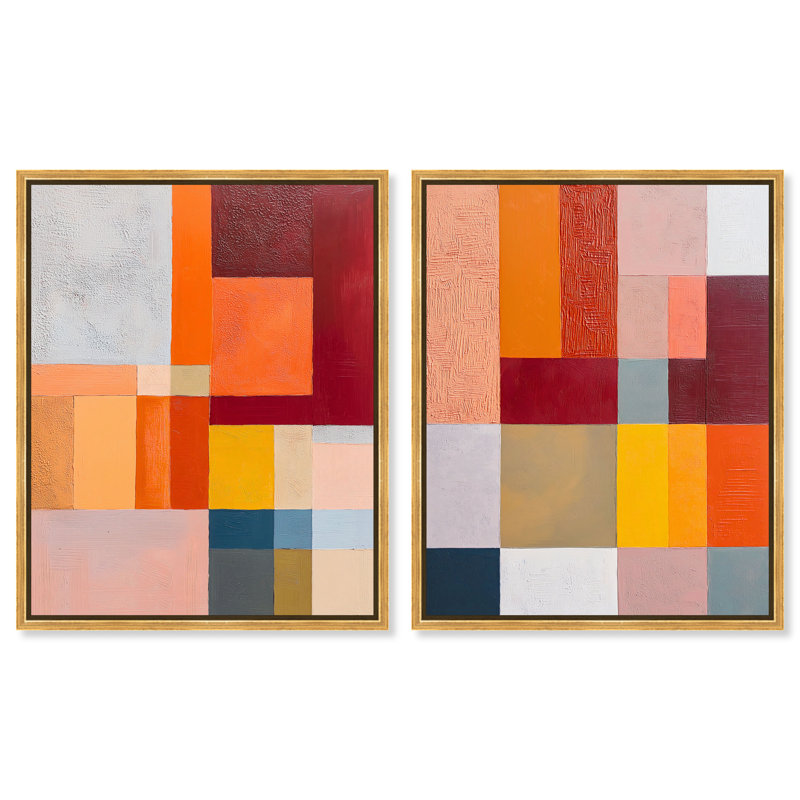«Vibrant Repose Duet», ensemble de décorations murales modernes en acrylique encadré par Art Remedy, cadre doré, 24 x 30