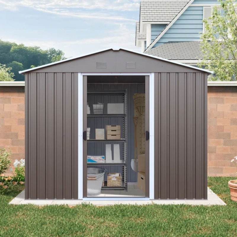 8X4 Metal Outdoor Storage Shed With Window Gray