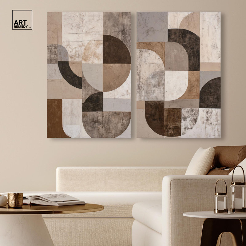Ordered Earth Duo Canvas Print Abstract Boho Art Set by Art Remedy, Black Frame, 10 x 15, H 36 po x l 24 po