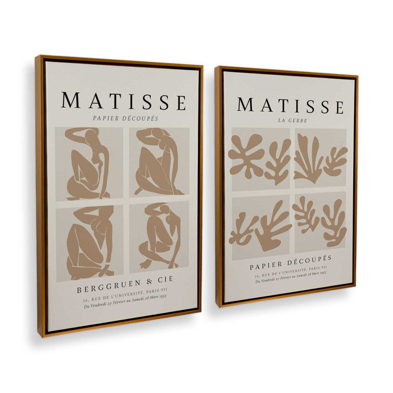 Ensemble de 2 Matisse La Gerbe et Nus Brun Duo, Cadre flottant or poli, H 31 po x l 42 po