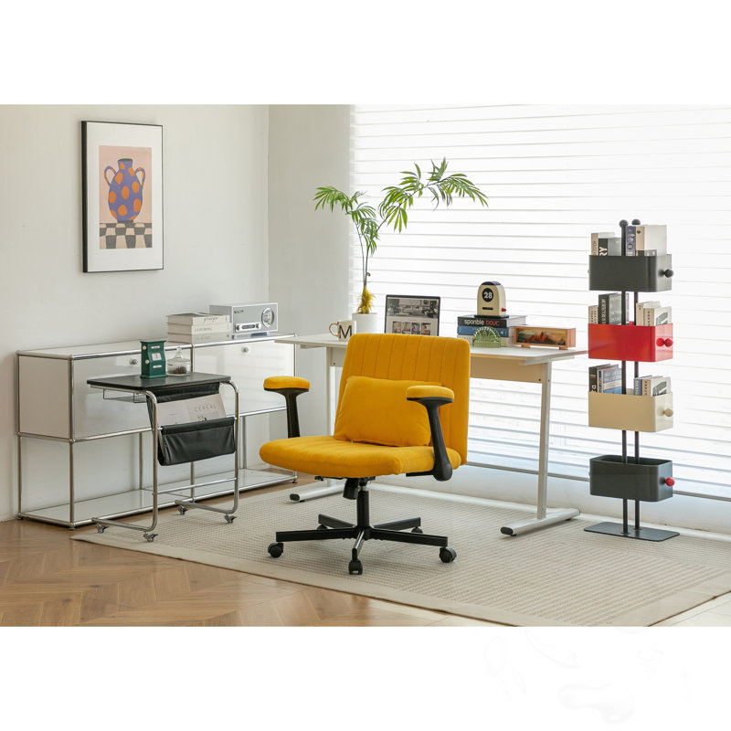 Chaise de bureau à accoudoirs avec roulettes, Yellow