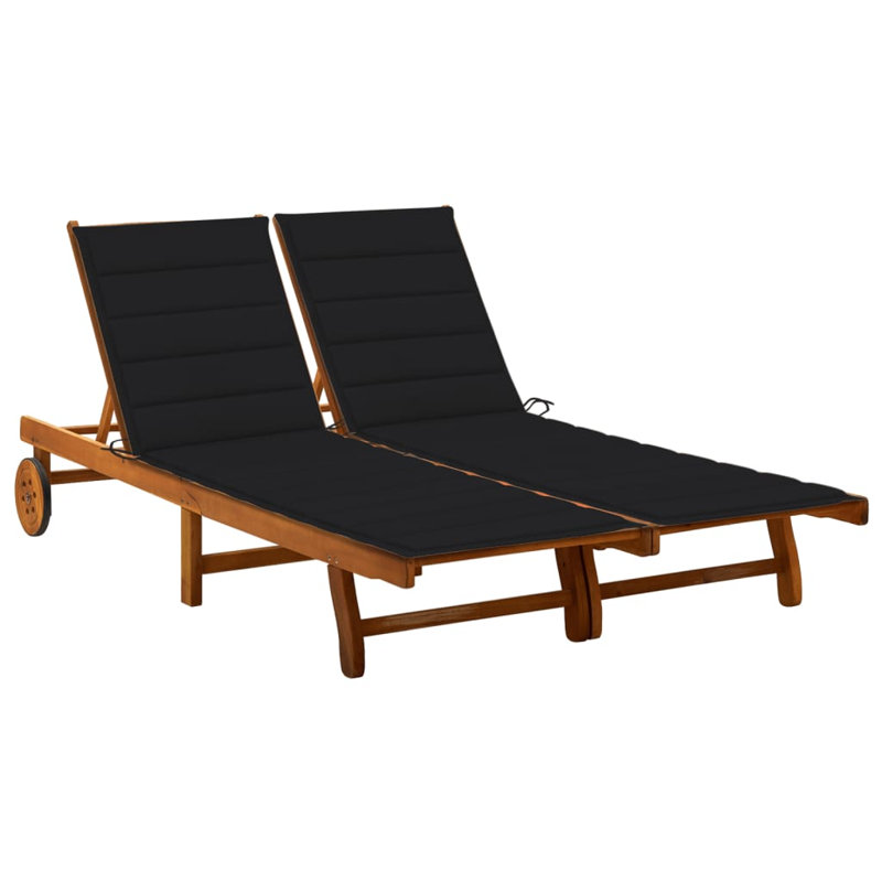 Faylee 80" Long Acacia Single chaise with Cushions, Brown, Black