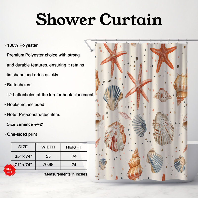 Rideau de douche Premium, H 74 po x l 71 po, Échos de plage