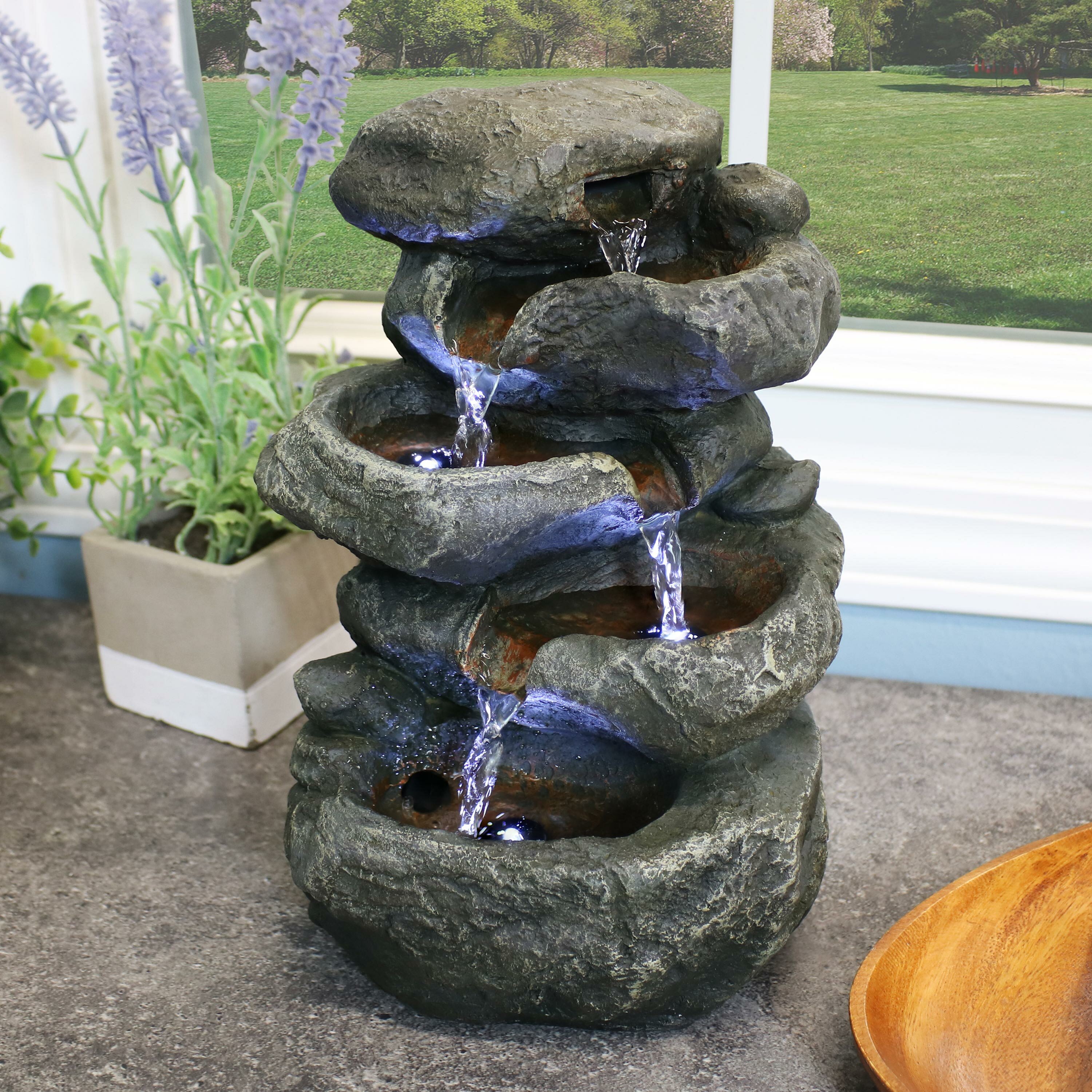 Millwood Pines Nasir Resin Fiberglass Fountain with Light & Reviews ...