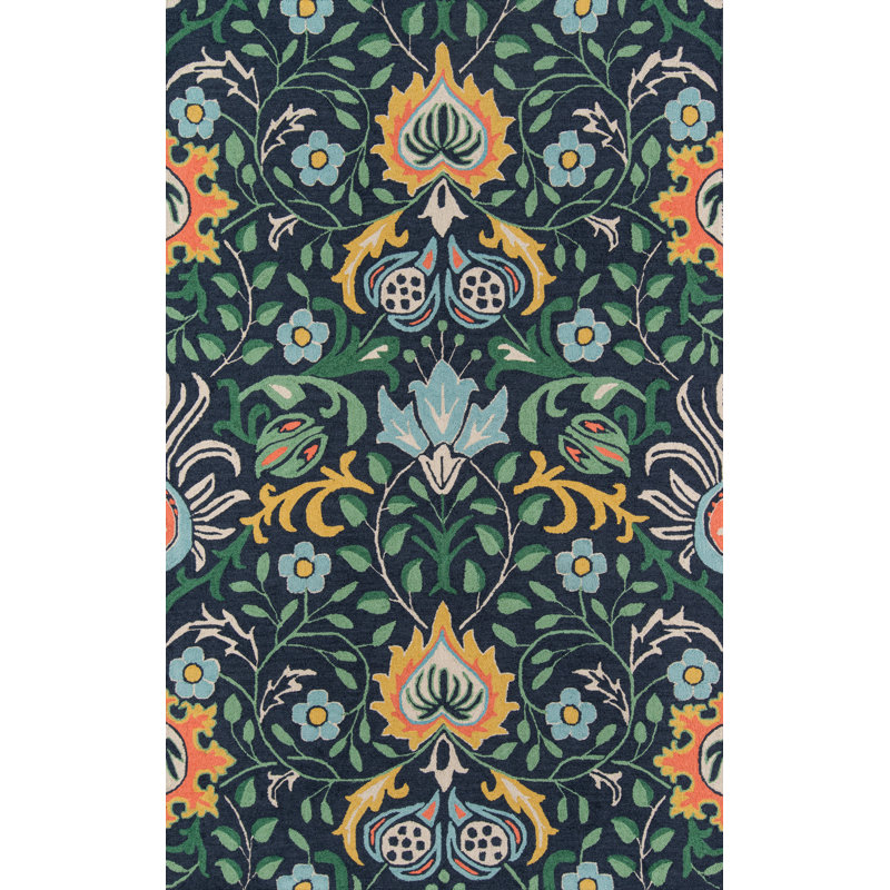 Tapis bleu marine en laine touffeté à la main Annechien Newport, Rectangle 9 pi x 12 pi