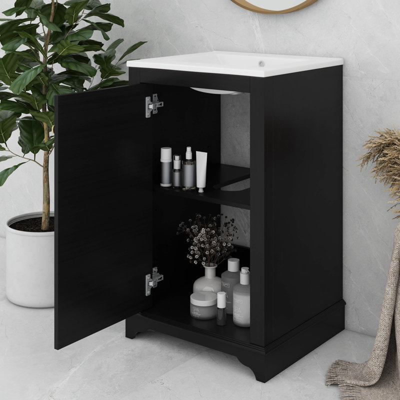 Meuble-lavabo de 20 po avec lavabo en céramique, armoire de rangement simple autoportante avec porte à fermeture douce et tablette réglable