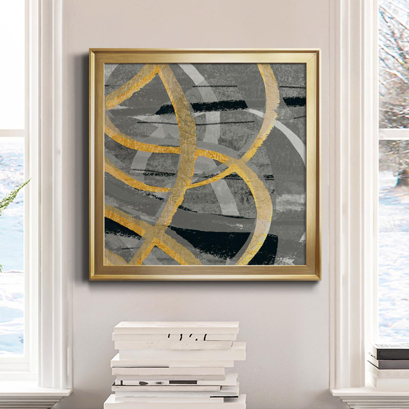 «Gray Dance II», art textuel sur toile, Or, H 17,5 po x l 17,5 po x P 1,5 po