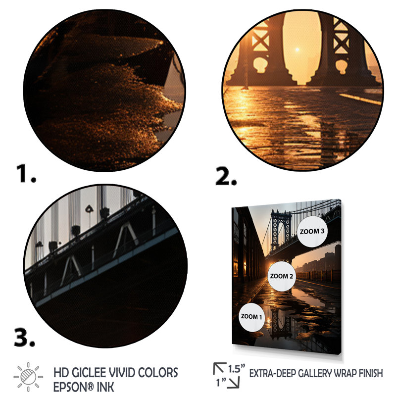 «Leiyana Black Bridge Suspension in Shadows», reproduction sur toile, Encadrement doré, H 44 po x l 34 po x P 1,5 po