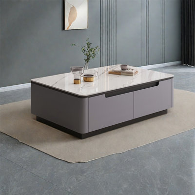 Cream wind rectangular rock slab coffee table