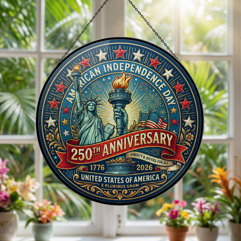 Panneau de fenêtre en verre pour décoration intérieure American Independance USA 250th Anniversary - H 12 po, H 12 po