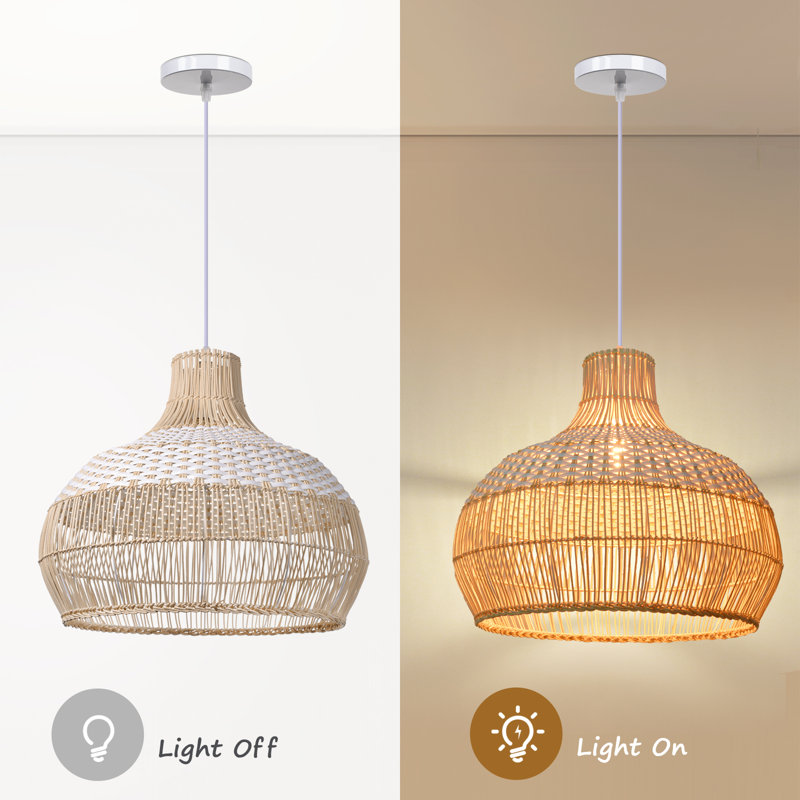 Calpella -Natural and White Rattan Light Pendant, 23.62" H x 23.62" W x 23.62" D