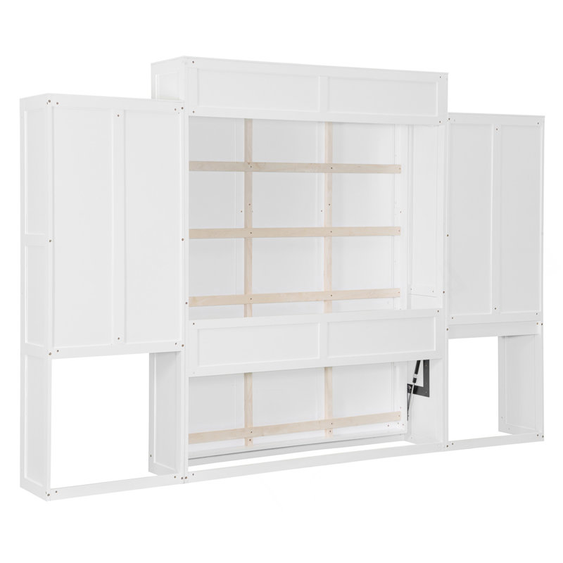 Grand lit escamotable avec bureau, coiffeuse et armoires, blanc