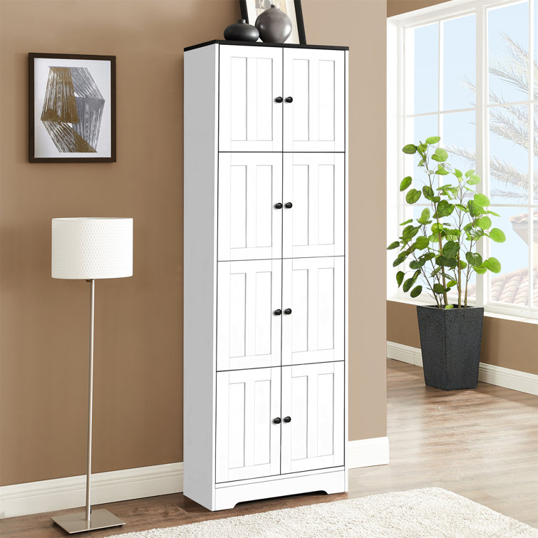 Tall Storage Cabinet with 4 Doors and 4 Shelves for Living Room, Kitchen, Office, Bedroom, Bathroom 17 Stories Color: White