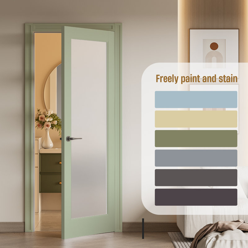 Frosted Glass 1-Lite Solid Wood Slab Door Without Frame and Hardware Kit, 30" x 80"