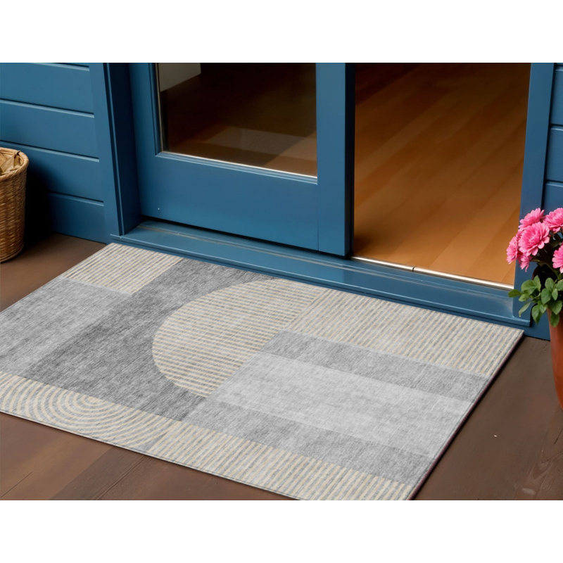 3' X 5' Silver Gray And Beige Geometric Washable Indoor Outdoor Area Rug
