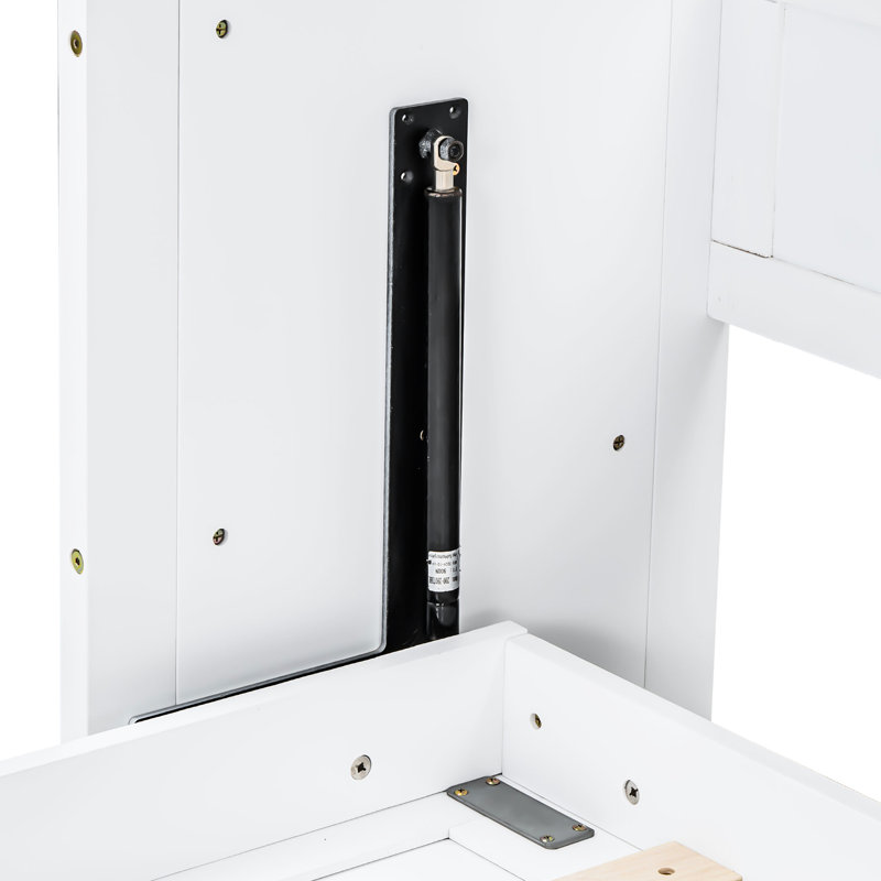 Lit simple TG avec bureau, Finition blanche. Fabriqué en bois massif pour un bureau pratique ou un port de chambre d'amis. Construit avec une étable