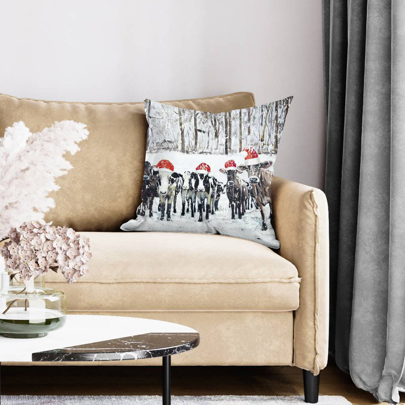 Curious christmas cows - 20"x20" Throw pillow cover - Poly twill - Print on demand, Pillow Cover Only - No Insert