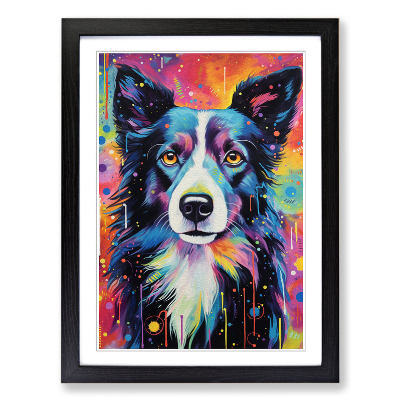 Border Collie Tachisme - Framed Print, Black Framed, 64cm H x 46cm W x 2cm D