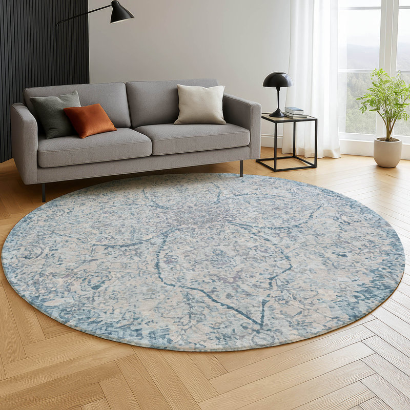 Premium Machine Washable Mayfield AMF2136 global Rug, Denim, 8' Round