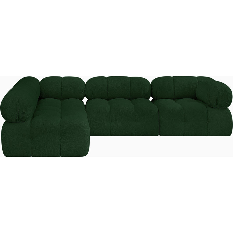 Ames Upholstered Sofa, Green Boucle Fabric, 2 Armless, 2 Corner