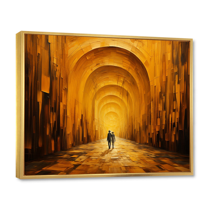 Couple in Yellow Abstract Tunnel, reproduction d'art sur toile, Cadre flottant doré, H 34 po x l 44 po x P 1,5 po