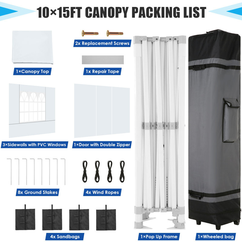 Tente escamotable robuste de 180 po x P 118 po avec 4 parois latérales, tente de fête imperméable, tentes commerciales instantanées faciles à installer