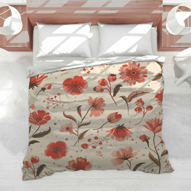Red Floral Pattern Comforter, Twin