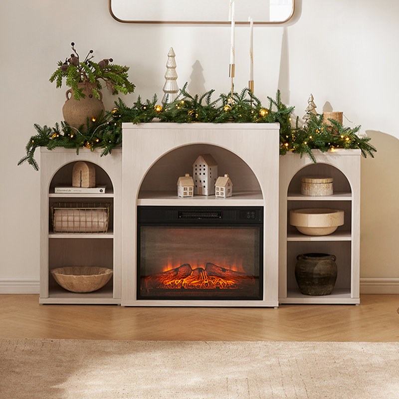 Michihiro Electric Fireplace TV Stand with Mantel, White